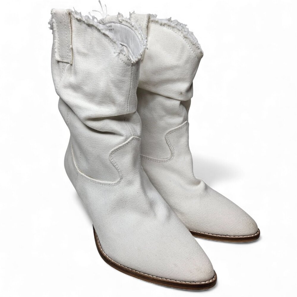 Charles By Charles David White Slouchy Canvas Cowboy Boot Women Size 10